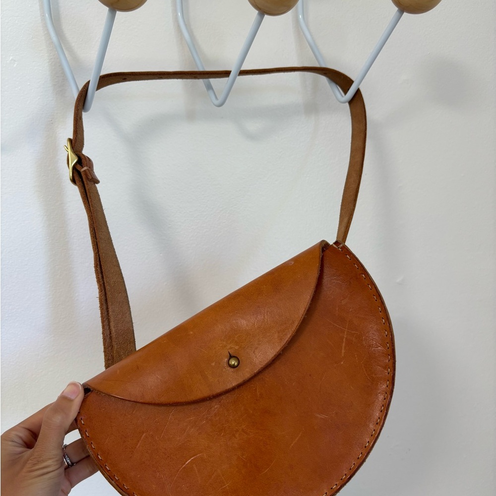 Leather Natural/Tab Half Moon Bag